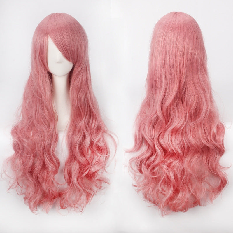 Women Wavy Sweet 80cm Long Pink Red Orange Red Lolita Fashion Wigs with Bangs