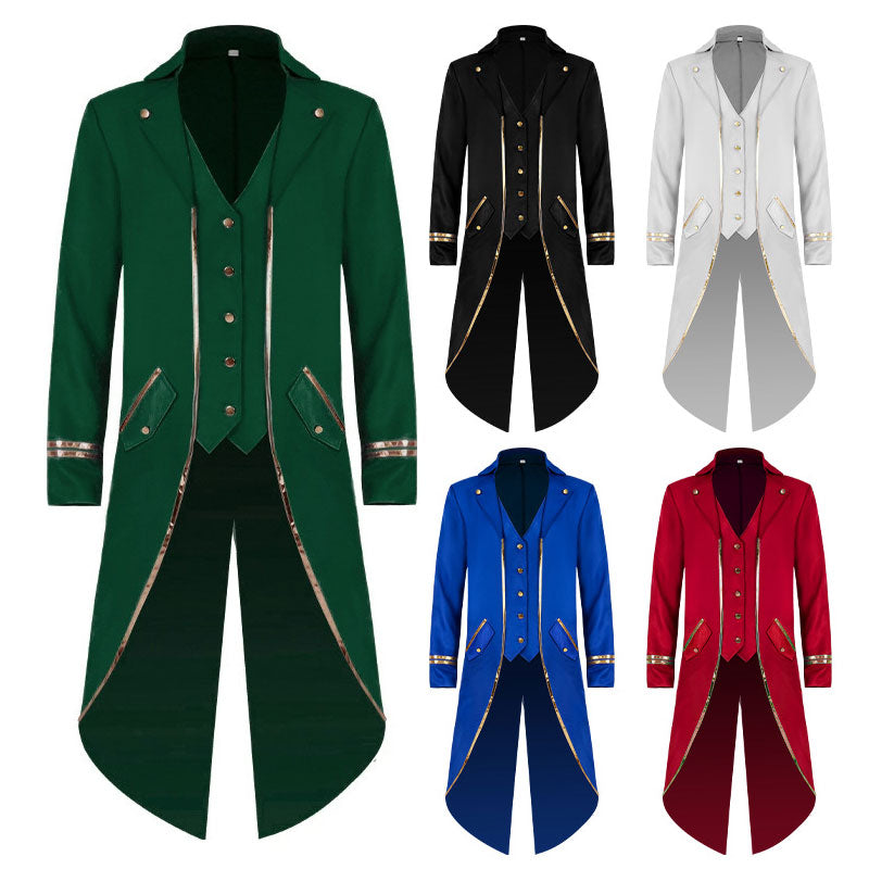 European Style New Tuxedo Medieval Retro Punk Gold Edge Coat Halloween Costumes
