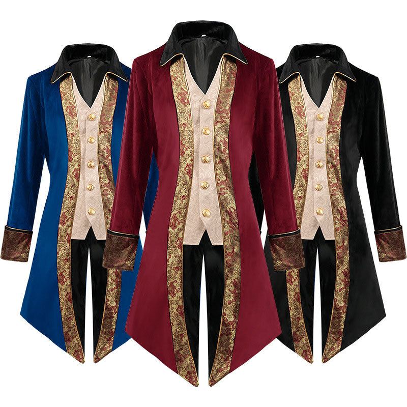 European Men's Steam Dovetail Medieval Jacket Gothic Victorian Frock Coat Cosplay Costumes
