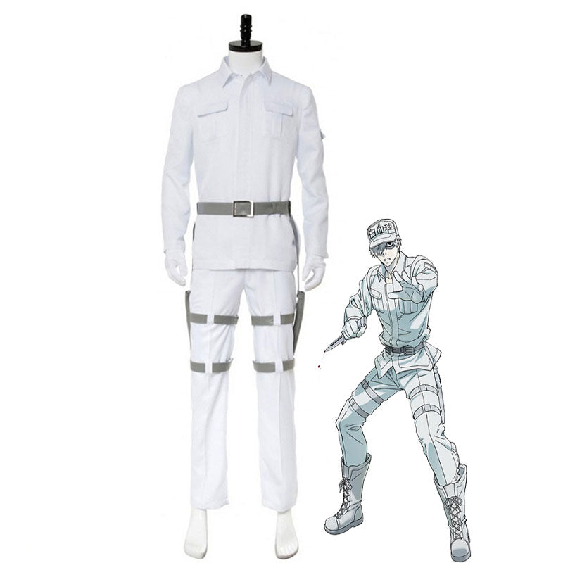 Anime Cells at Work White Blood Cell Uniform Cosplay Costume with Hat