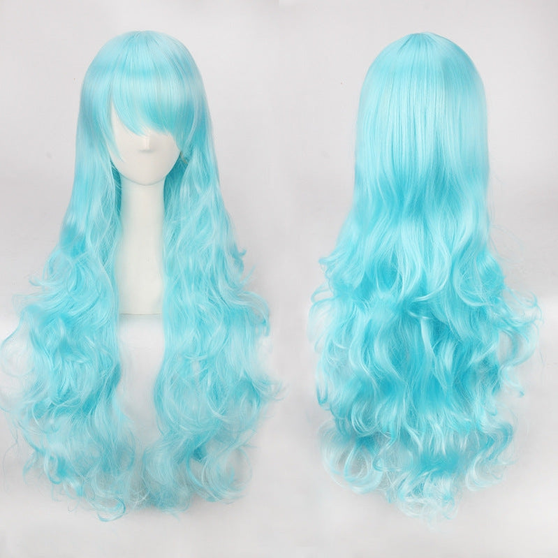Women Wavy Sweet 80cm Long Green Lolita Fashion Wigs with Bangs