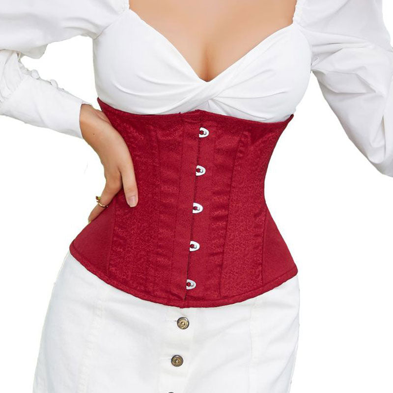 Women's Steel Boned Steampunk Gothic Bustier Corset Red Court Waist Short Corset Belt Lace-up Back