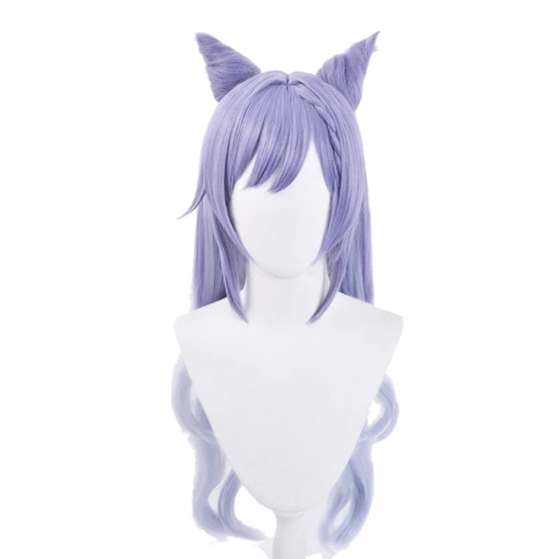 Game Genshin Impact Keqing Ponytails Mixed Purple Cosplay Wig with Ears