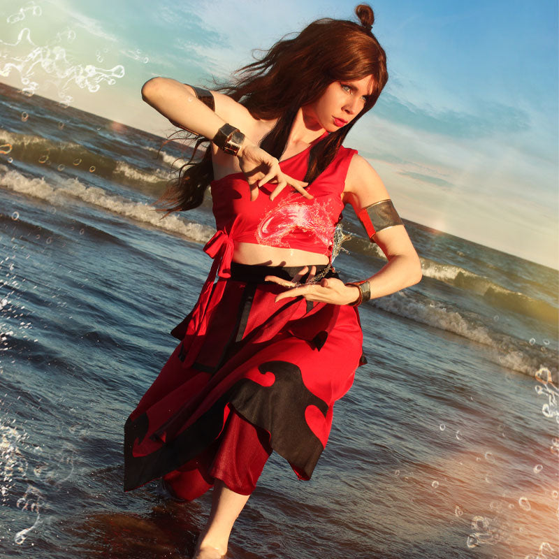 Anime Avatar: The Last Airbender Katara Red Dress Outfit Cosplay Costume