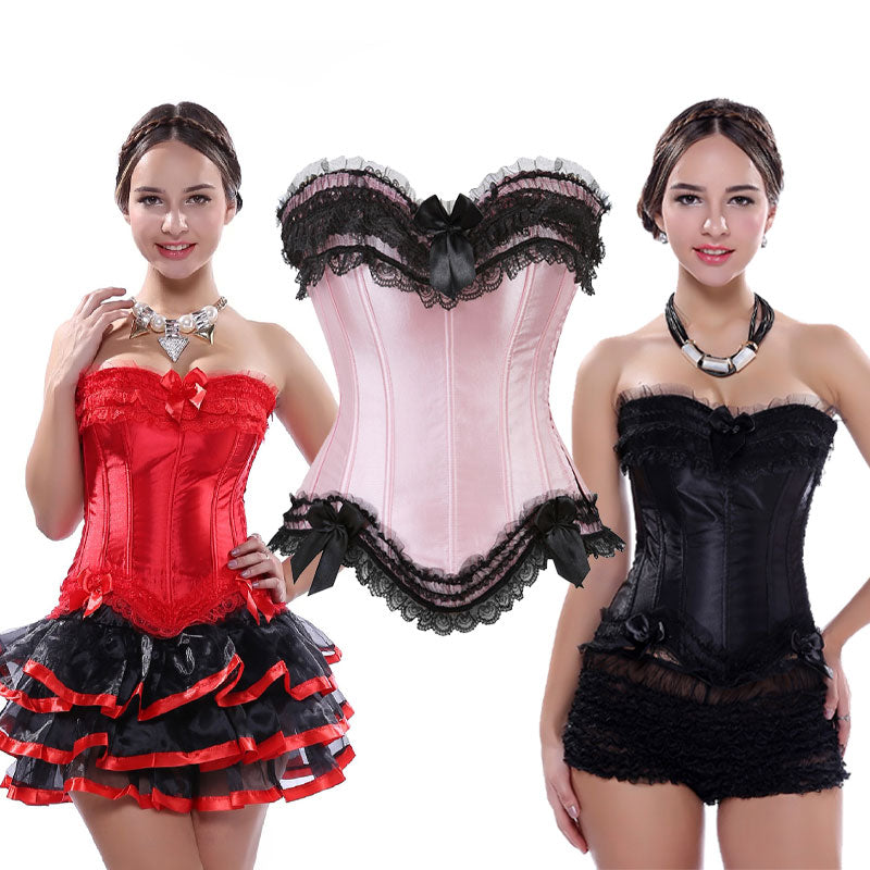 Bustier Corset Top for Women Overbust Lace Up Waist Cincher Shapewear Lingerie