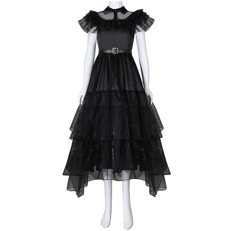 Wednesday The Addams Family Wednesday Black Raval Ball Dress Cosplay Costumes