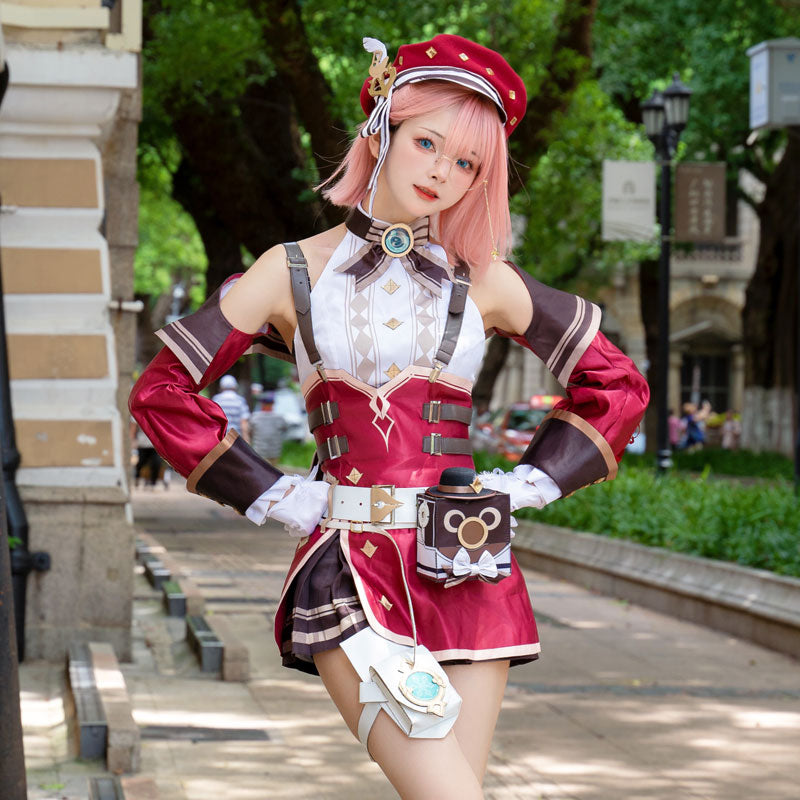 Game Genshin Impact Charlotte Cosplay Costumes With Hat