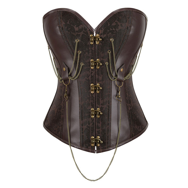 Women's Steampunk Vintage Steel Boned Underbust Corset 12 Spiral Steel Boned Front Clasp Closure Lace-up Back