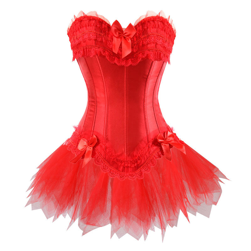 Bustier Corset Top for Women Overbust Lace Up Waist Cincher Shapewear Lingerie