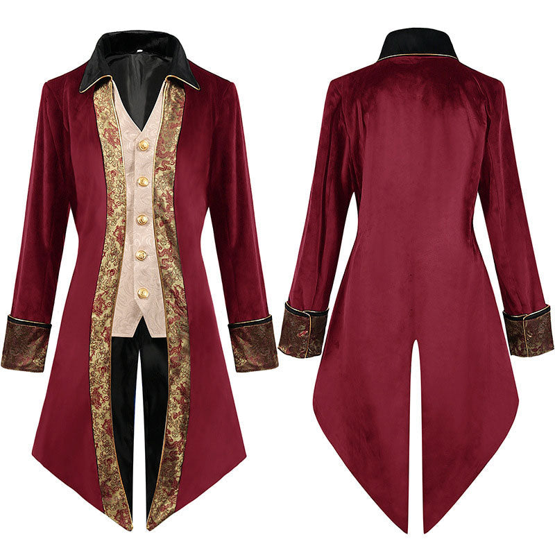 European Men's Steam Dovetail Medieval Jacket Gothic Victorian Frock Coat Cosplay Costumes
