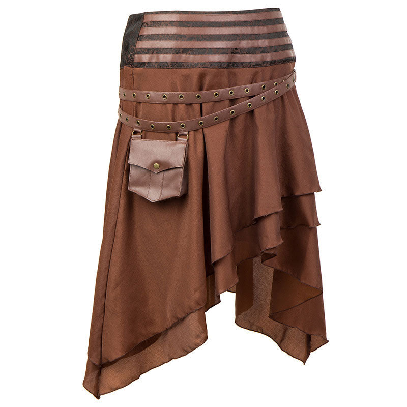 Victorian Gothic High Low Skirt Steampunk Pirate Skirts Retro Ruffles Lace Viking Costume Skirt