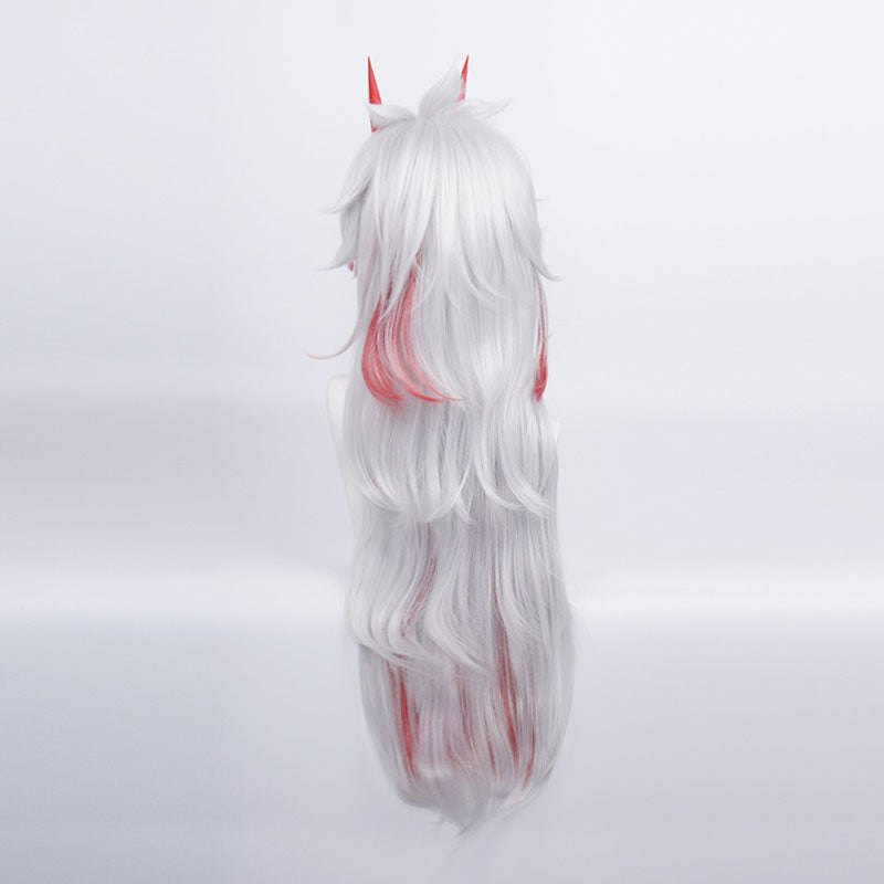 Game Genshin Impact Arataki Itto Silver Mixed Red Long Cosplay Wigs With Props