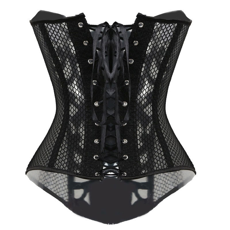 Black Underbust Corset Waist Cincher Mesh Lace Up Boned Corset Top Gothic Steampunk Renaissance Sheer Corset Women Waist Belt