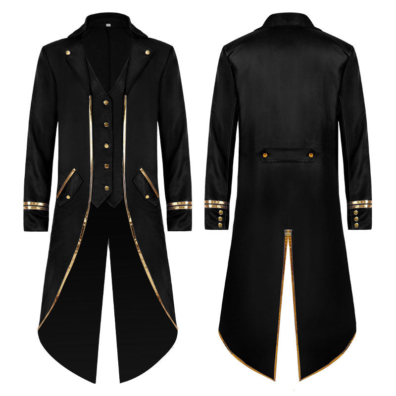 European Style New Tuxedo Medieval Retro Punk Gold Edge Coat Halloween Costumes