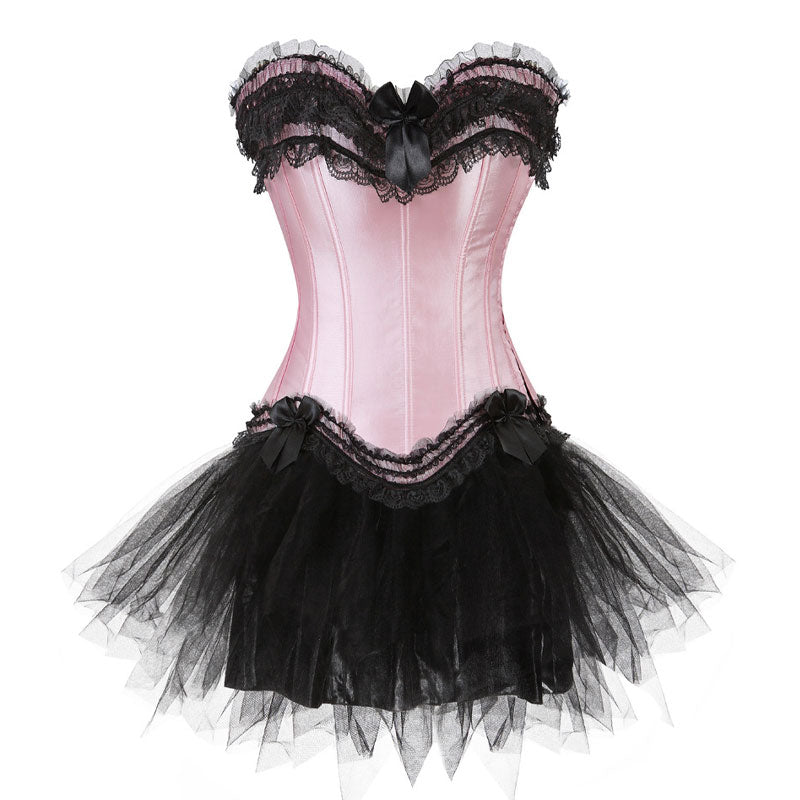 Bustier Corset Top for Women Overbust Lace Up Waist Cincher Shapewear Lingerie