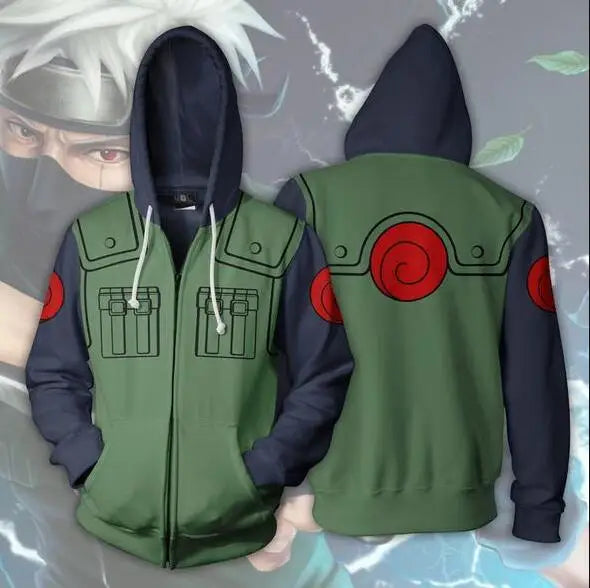 Anime Naruto Kakashi Hatake Cosplay Hoodie – Green Tactical Ninja Jacket & Casual Sweater for Adults