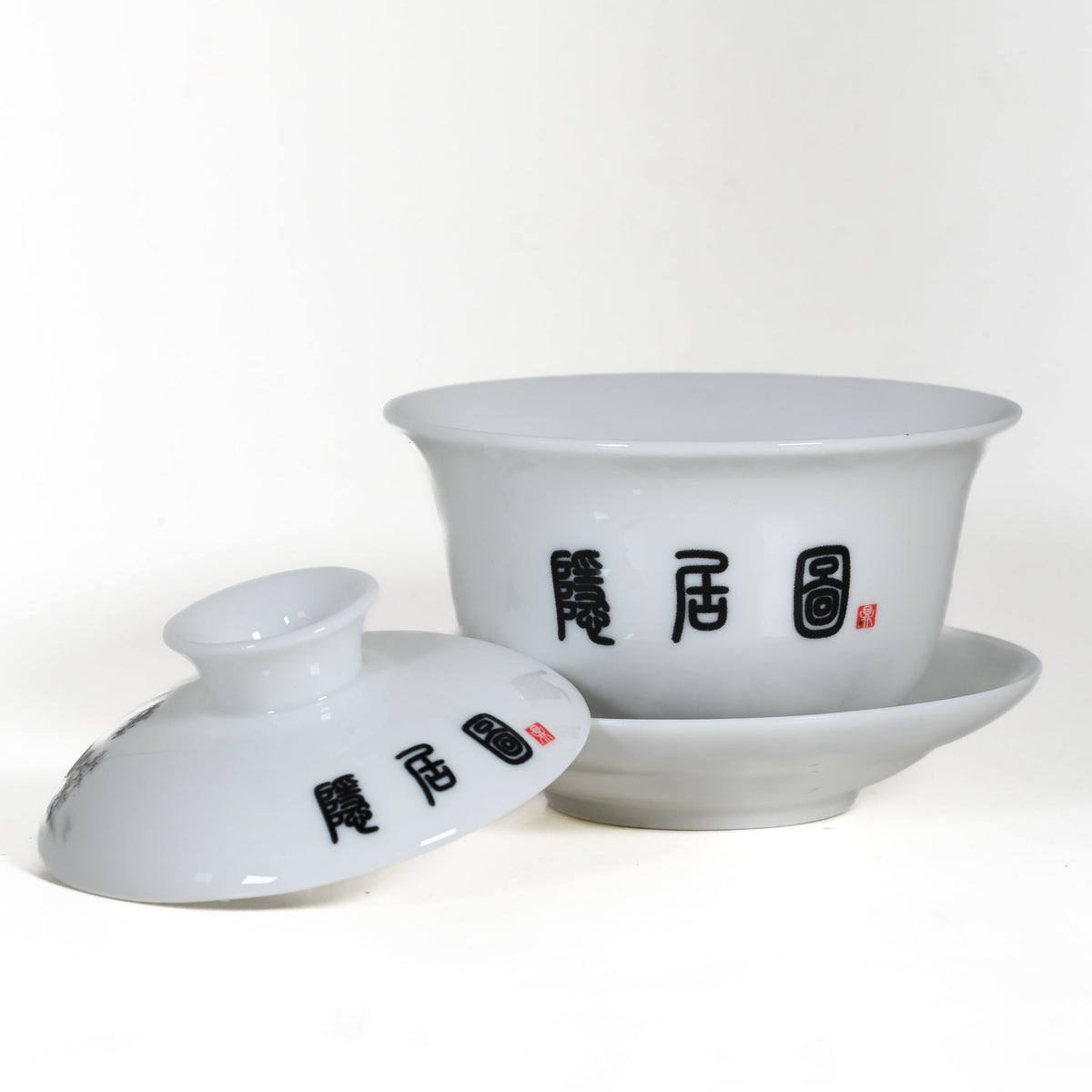 Porcelain Gray Color Landscape Gaiwan