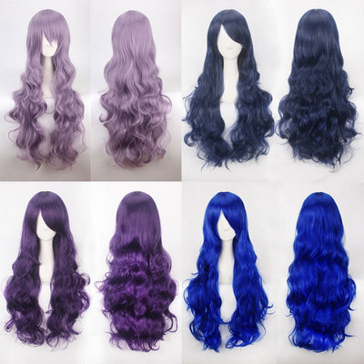Women Wavy Sweet 80cm Long Purple and Blue Lolita Fashion Wigs with Bangs