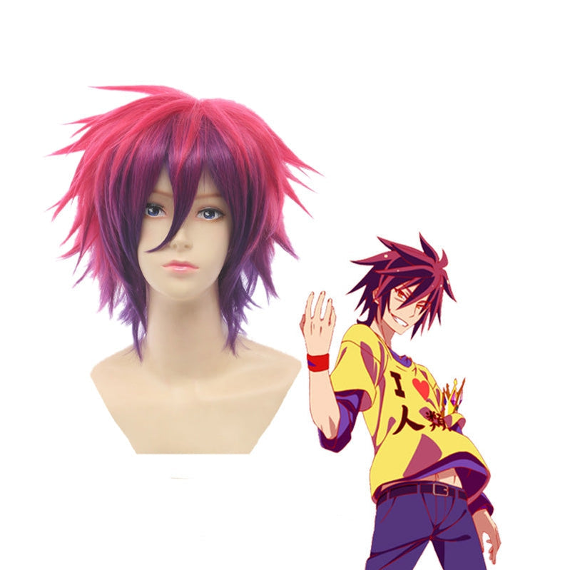 Anime No Game No Life Sora Short Red Fade Purple Cosplay Wigs