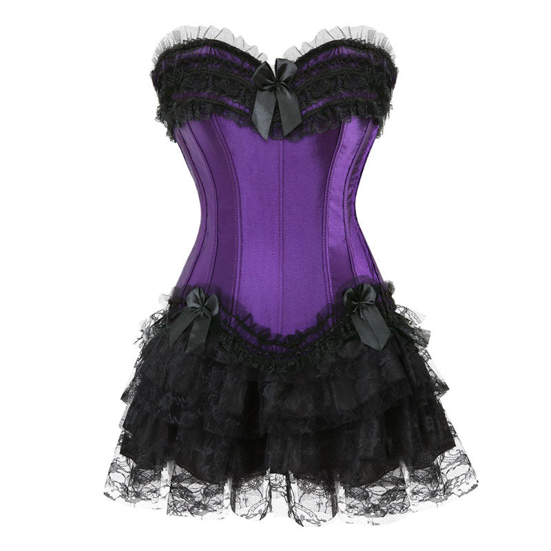 Bustier Corset Top for Women Overbust Lace Up Waist Cincher Shapewear Lingerie