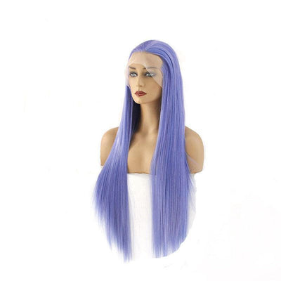 60cm Women Lace Front Wigs Long Straight Dark Blue Cosplay Wigs