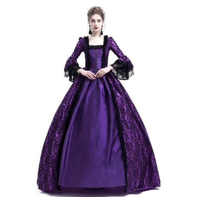 European Retro Court Style Medieval Lace Patchwork Flared Sleeve Dress Cosplay Costumes
