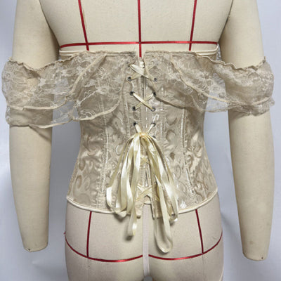 Lace Short Sleeves Corset Women Steampunk Gothic Off Shoulder Bustier Jacquard Overbust Corset