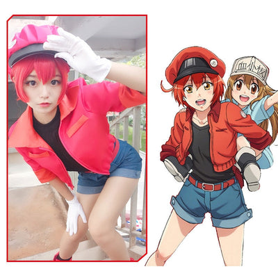 Anime Cells at Work Red Blood Cell Uniform Cosplay Costume with Hat