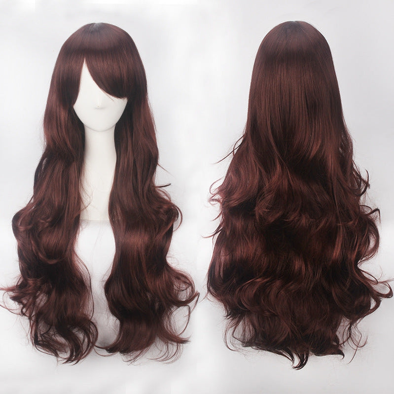 Women Wavy Sweet 80cm Long Brown Lolita Fashion Wigs with Bangs