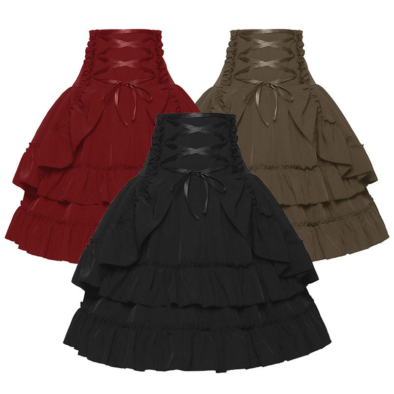 European Retro Renaissance Women's Multi-Layered High Waist Miniskirt Halloween Cosplay Costumes