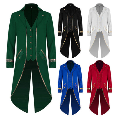 European Style New Tuxedo Medieval Retro Punk Gold Edge Coat Halloween Costumes
