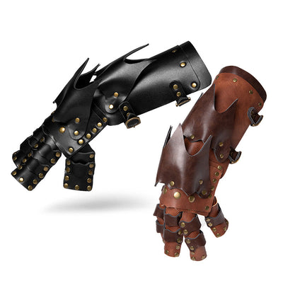 Steampunk PU Leather Color Block Arm Gloves Cosplay Props