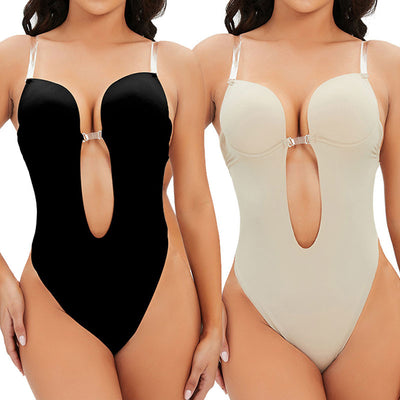 Backless Shapewear Tummy Control Low Back Plunge Shapewear Bodysuit Slimming Built-In Bra Full Body shaper Woman