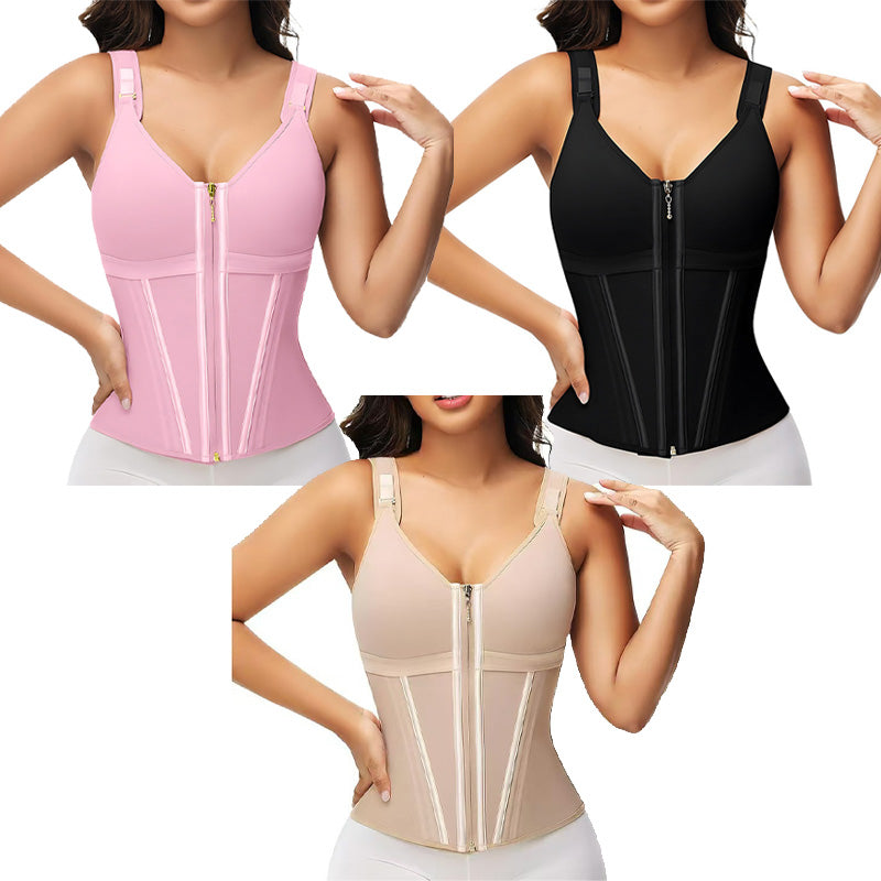 European Retro Sports Zipper Double-layer Tummy Control Vest Shapewear Cosplay Costumes