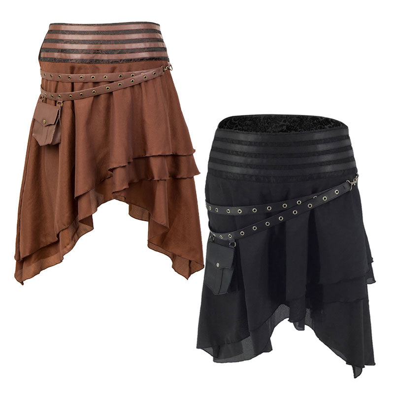 Victorian Gothic High Low Skirt Steampunk Pirate Skirts Retro Ruffles Lace Viking Costume Skirt
