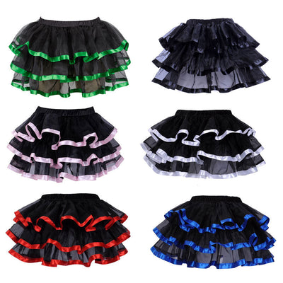 Womens 3-Layered Pleated Tulle Petticoat Tutu Puffy Party Cosplay Skirt