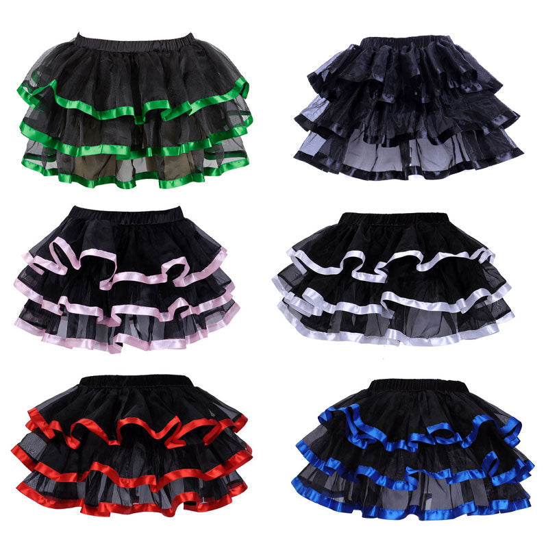 Womens 3-Layered Pleated Tulle Petticoat Tutu Puffy Party Cosplay Skirt
