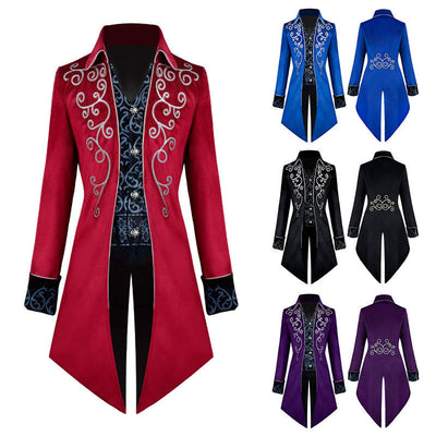 European Halloween Retro Mid-Length Punk Men's Silver-Edge Tuxedo Cosplay Costumes