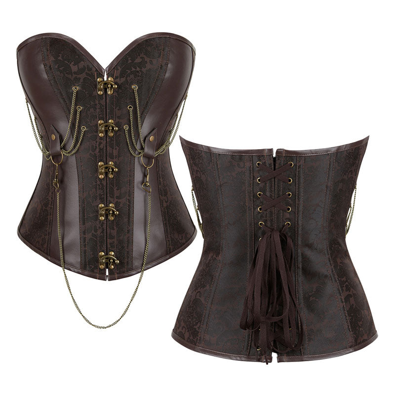 Women's Steampunk Vintage Steel Boned Underbust Corset 12 Spiral Steel Boned Front Clasp Closure Lace-up Back