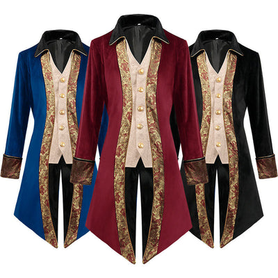 European Men's Steam Dovetail Medieval Jacket Gothic Victorian Frock Coat Cosplay Costumes