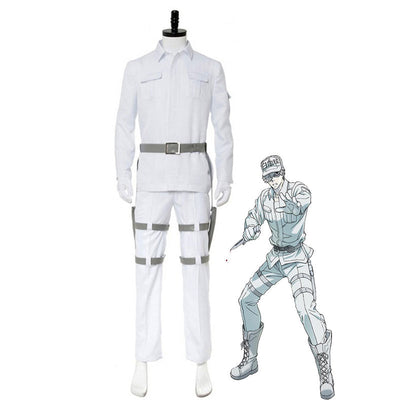 Anime Cells at Work White Blood Cell Uniform Cosplay Costume with Hat