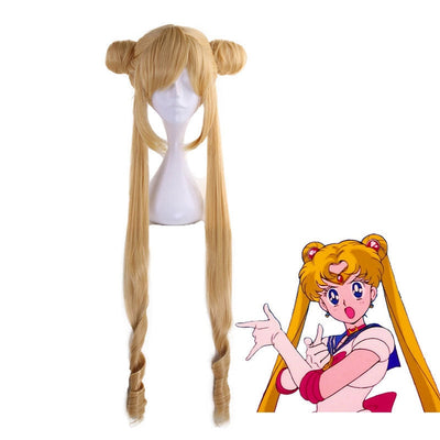 Anime Sailor Moon Tsukino Usagi Long Straight Double Braids Blonde Cosplay Wigs