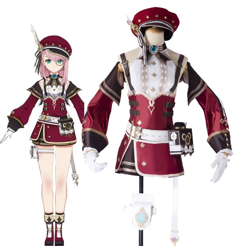 Game Genshin Impact Charlotte Cosplay Costumes With Hat