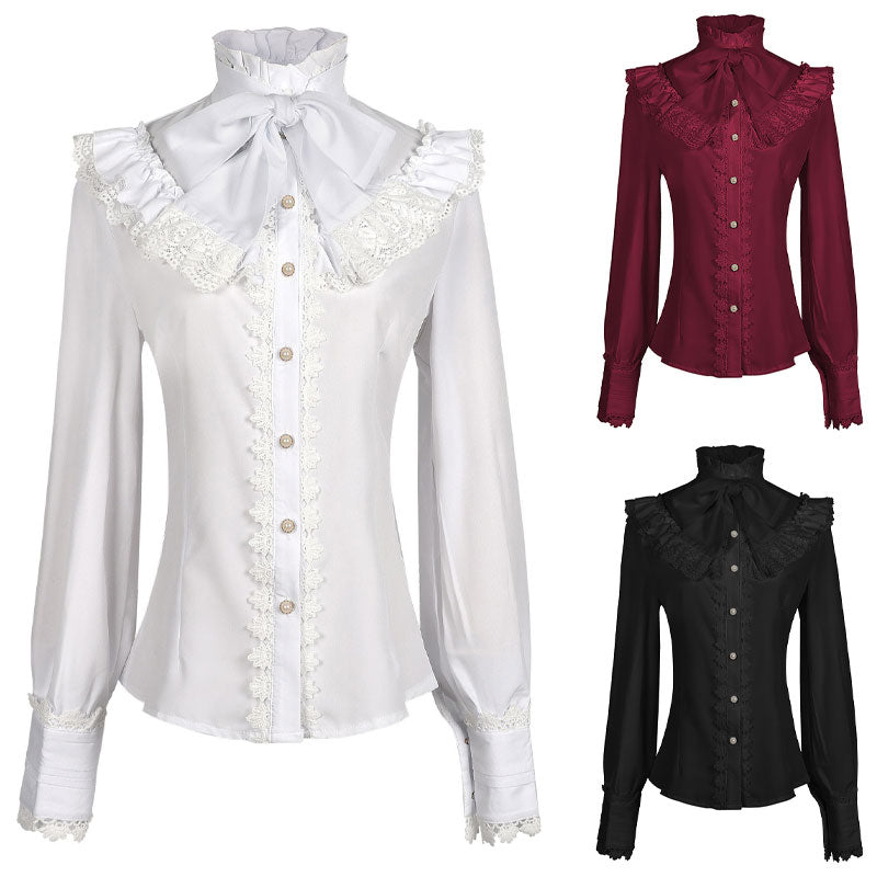 Vintage Long Sleeve Victorian Gothic Women's Shirt Halloween Cosplay Costumes