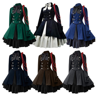 Steampunk Medieval Retro Renaissance Gothic Ruffle Dress Cosplay Costumes