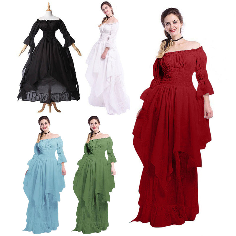 European Retro Gothic Style Lace Bell Sleeve Dress Cosplay Costumes