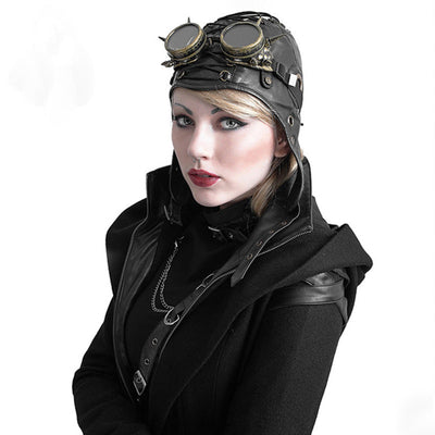 Steampunk Soft Leather Unisex Motorcycle Flight Cap Cosplay Props