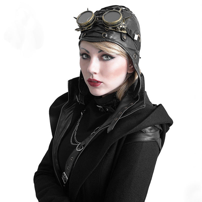 Steampunk Soft Leather Unisex Motorcycle Flight Cap Cosplay Props