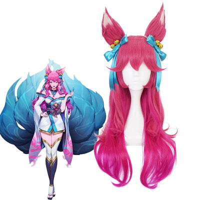 Game LOL Spirit Blossom Ahri Cosplay Wigs with Headwear