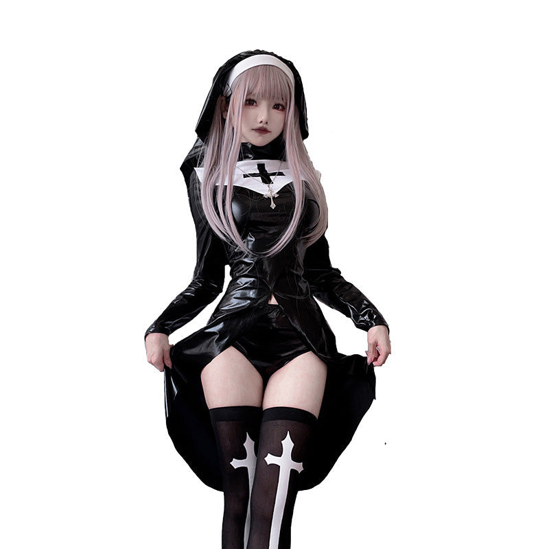 Dark Gothic Cross Vampire Nun Costume Halloween Cosplay Costumes